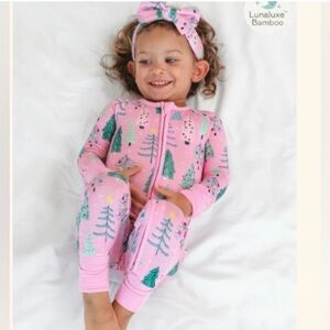 NEW In Bag Little Sleepies Pink Twinkling Trees Long Sleeve Pant Zippy 6-12mth